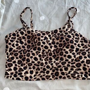 Amazon workout top- bra built in- cheetah- small
